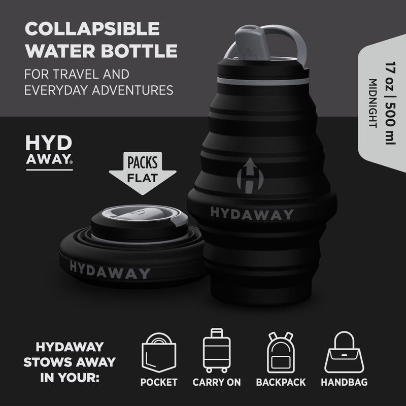 HYDAWAY 17oz Collapsible Water Bottle - BPA-Free, Leakproof, Lightweight, and Space-Saving - Perfect for Travel, Hiking, and Everyday Hydration - Image 2